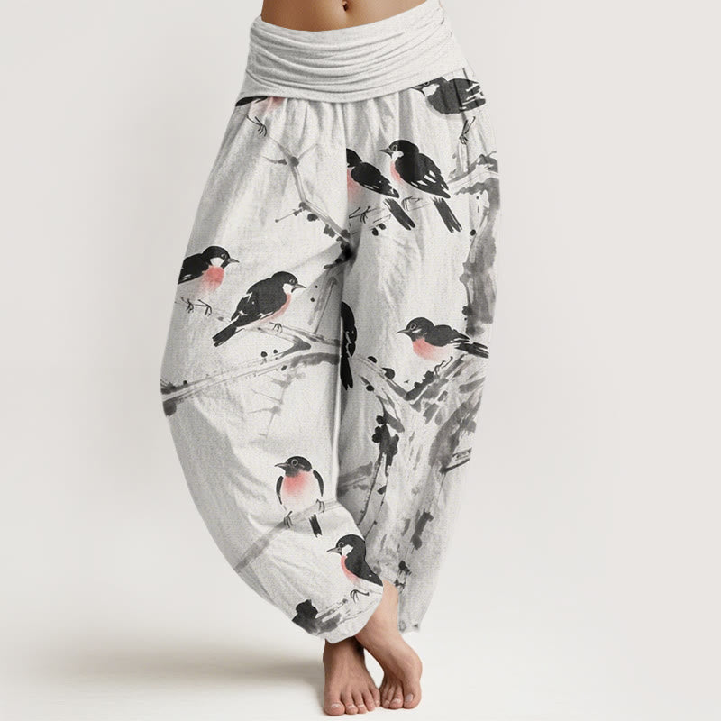 Pantalones harén con cintura elástica para mujer, con estampado de ramas de pájaro y piedras de Buddha Stones - Fantasma blanco - US22，UK/AU26，EU54 (6XL) - image 8