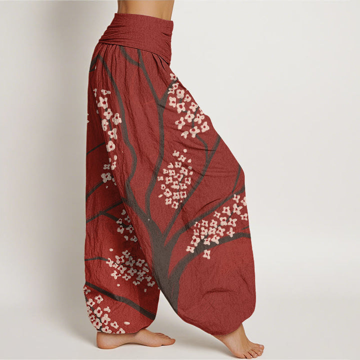 Pantalones harén con cintura elástica para mujer, informales, con estampado de ramas de ciruelo y Buddha Stones - image 3
