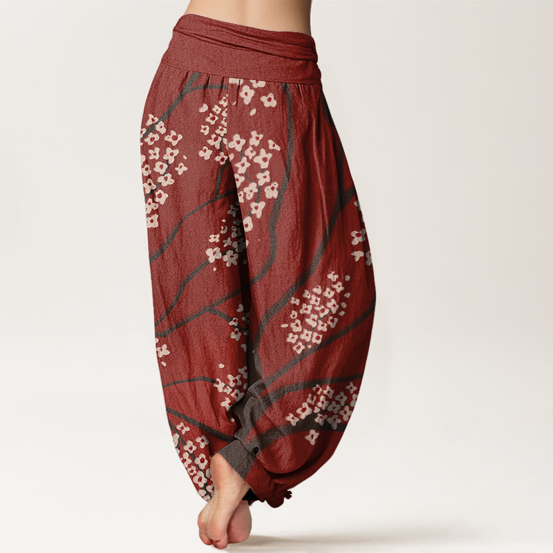 Pantalones harén con cintura elástica para mujer, informales, con estampado de ramas de ciruelo y Buddha Stones - image 1