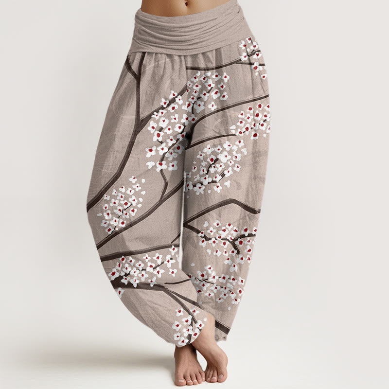 Pantalones harén con cintura elástica para mujer, informales, con estampado de ramas de ciruelo y Buddha Stones - Broncearse - US22，UK/AU26，EU54 (6XL) - image 5