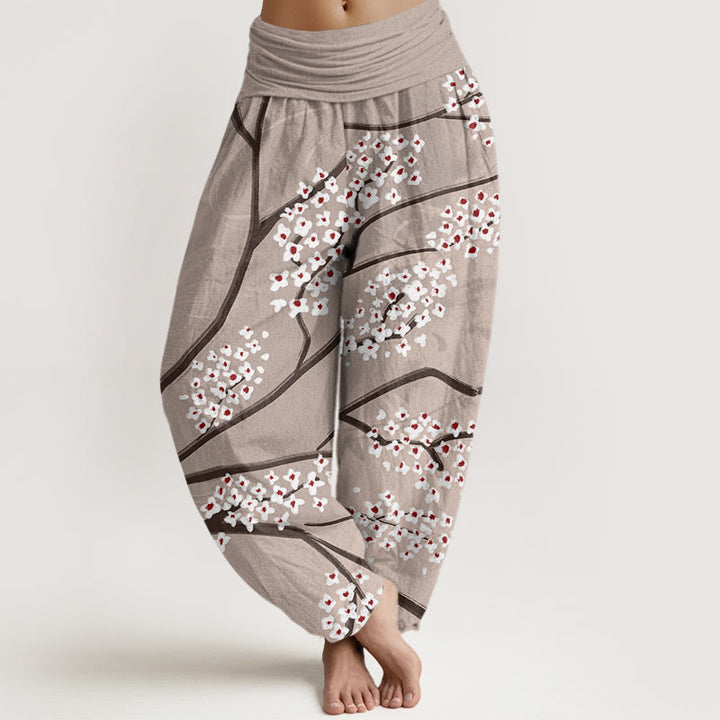 Pantalones harén con cintura elástica para mujer, informales, con estampado de ramas de ciruelo y Buddha Stones - Broncearse - US22，UK/AU26，EU54 (6XL) - image 5