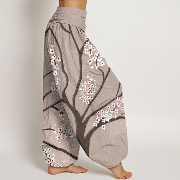 Pantalones harén con cintura elástica para mujer, informales, con estampado de ramas de ciruelo y Buddha Stones - image 6