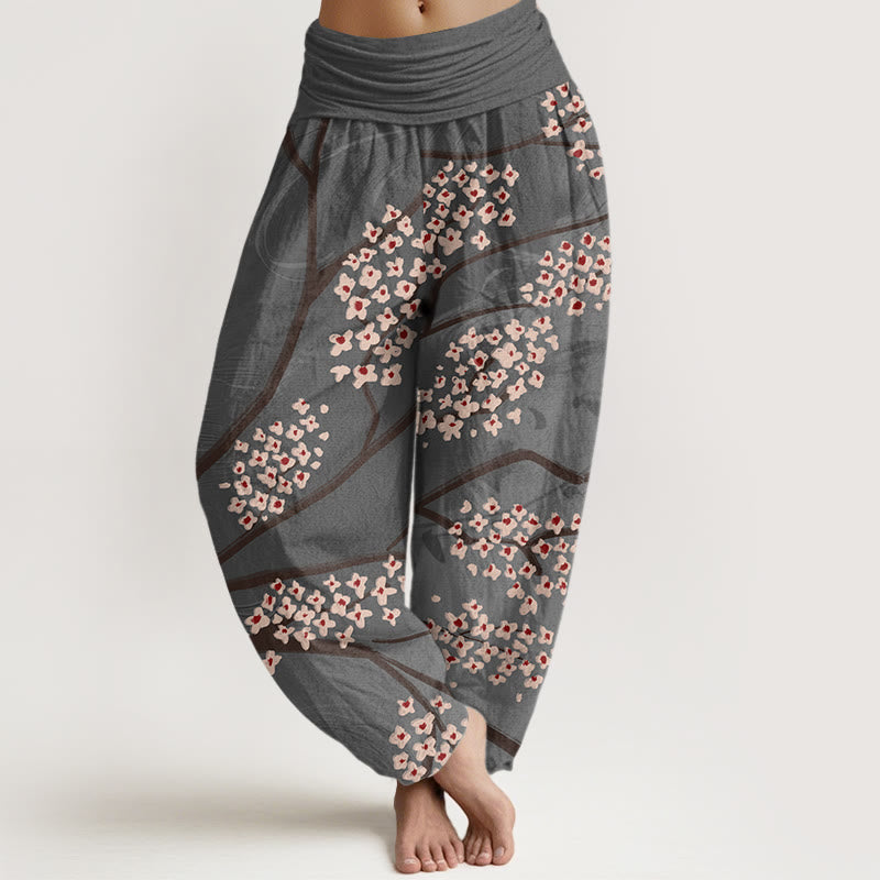Pantalones harén con cintura elástica para mujer, informales, con estampado de ramas de ciruelo y Buddha Stones - Gris pizarra oscuro - US22，UK/AU26，EU54 (6XL) - image 8