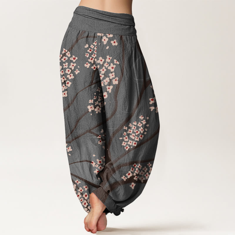 Pantalones harén con cintura elástica para mujer, informales, con estampado de ramas de ciruelo y Buddha Stones - image 9