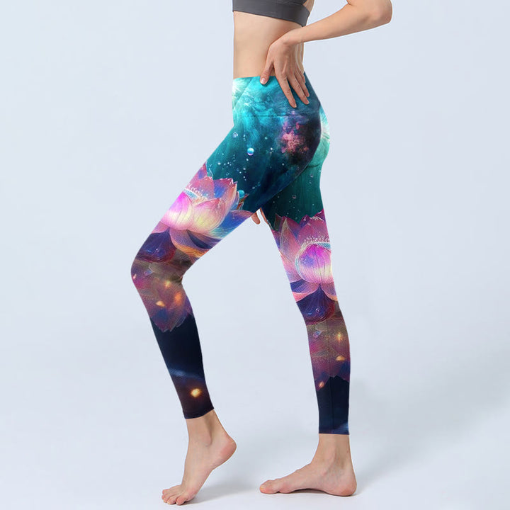 Leggings de yoga para mujer con estampado de burbujas de agua y loto en degradado de Buddha Stones - image 3