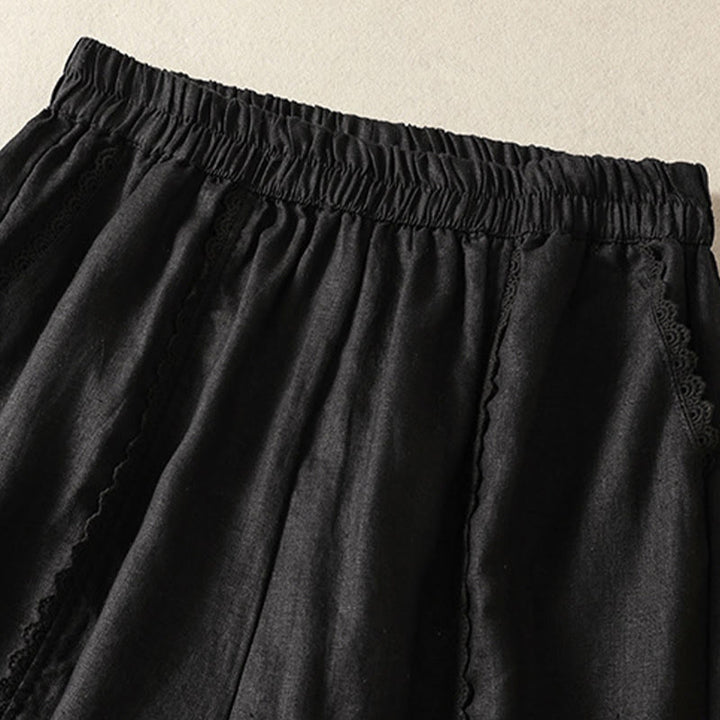Pantalones harén de lino y algodón para mujer, informales, con diseño de encaje lateral, de Buddha Stones, de largo 7-8 y bolsillos