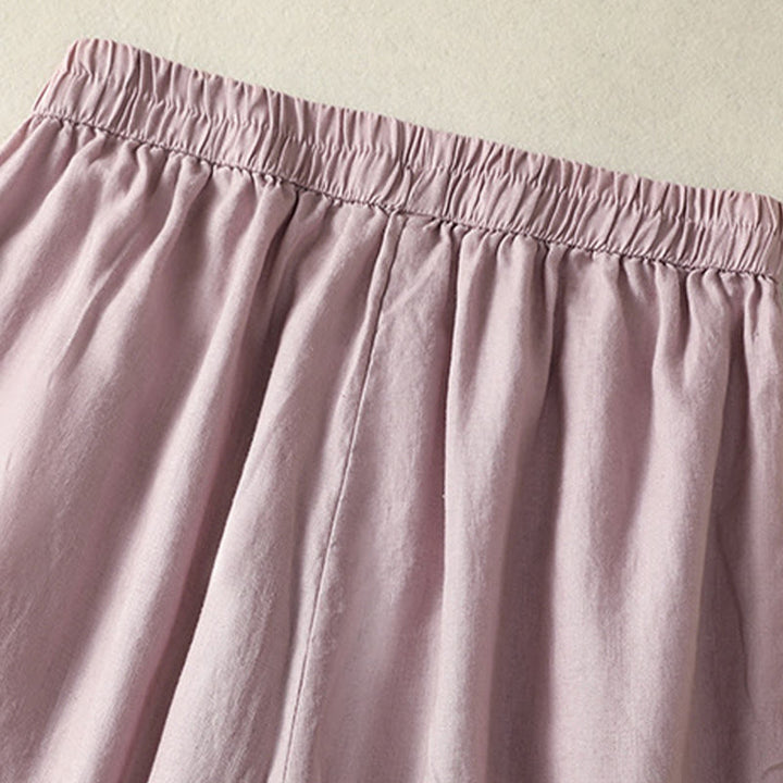 Pantalones harén de lino y algodón para mujer, informales, con diseño de encaje lateral, de Buddha Stones, de largo 7-8 y bolsillos