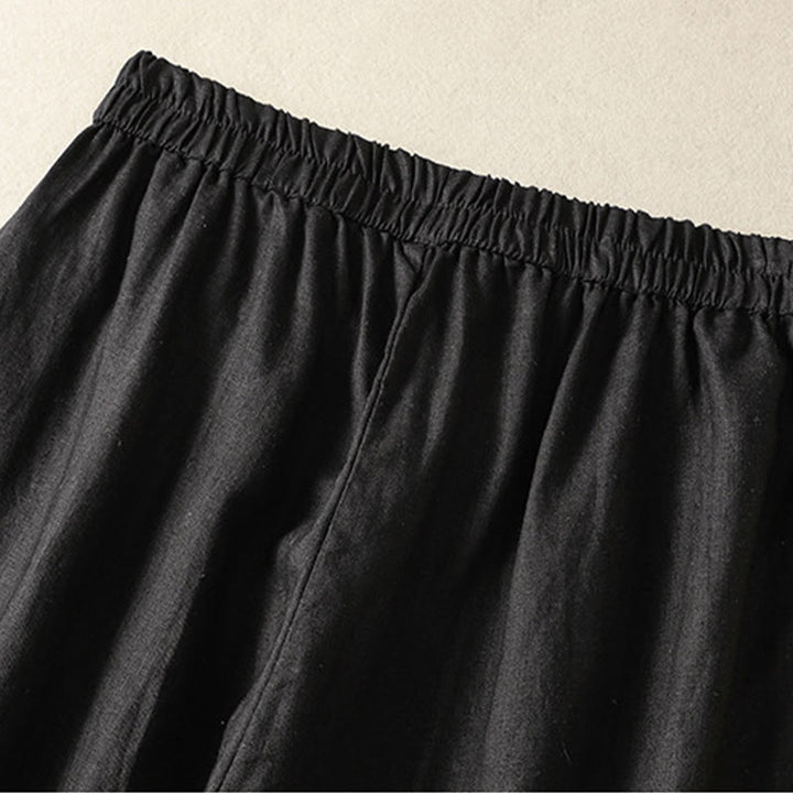 Pantalones harén de lino y algodón para mujer, informales, con diseño de encaje lateral, de Buddha Stones, de largo 7-8 y bolsillos