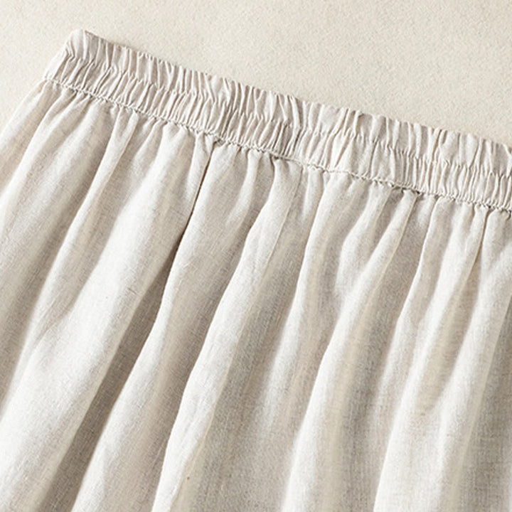 Pantalones harén de lino y algodón para mujer, informales, con diseño de encaje lateral, de Buddha Stones, de largo 7-8 y bolsillos