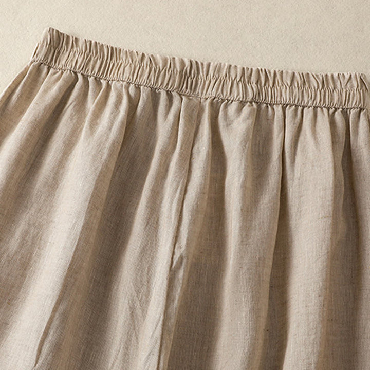 Pantalones harén de lino y algodón para mujer, informales, con diseño de encaje lateral, de Buddha Stones, de largo 7-8 y bolsillos