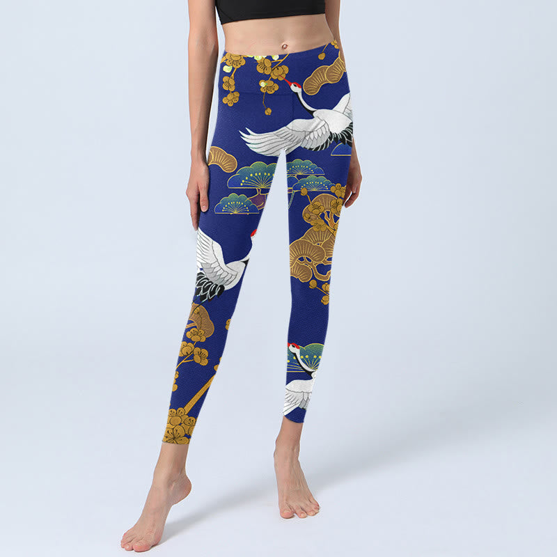 Leggings de yoga para mujer con estampado de flores de pino, grulla de corona roja y piedras de Buddha Stones - image 5