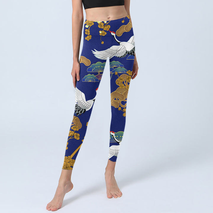 Leggings de yoga para mujer con estampado de flores de pino, grulla de corona roja y piedras de Buddha Stones - image 5