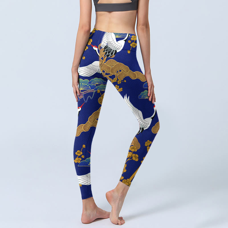 Leggings de yoga para mujer con estampado de flores de pino, grulla de corona roja y piedras de Buddha Stones - image 4