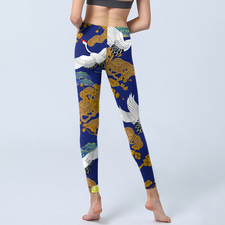 Leggings de yoga para mujer con estampado de flores de pino, grulla de corona roja y piedras de Buddha Stones - image 7
