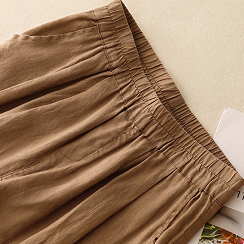 Pantalones harén de lino y algodón para mujer, informales, con diseño de botones de rana, de Buddha Stones, de largo 7-8 y bolsillos - image 1