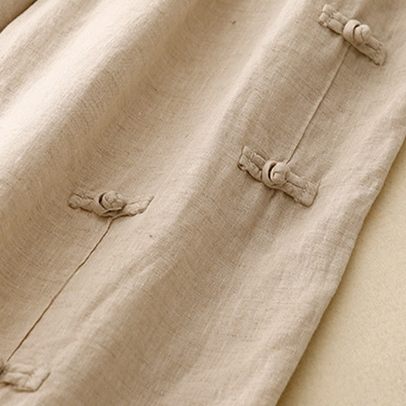 Pantalones harén de lino y algodón para mujer, informales, con diseño de botones de rana, de Buddha Stones, de largo 7-8 y bolsillos - image 10