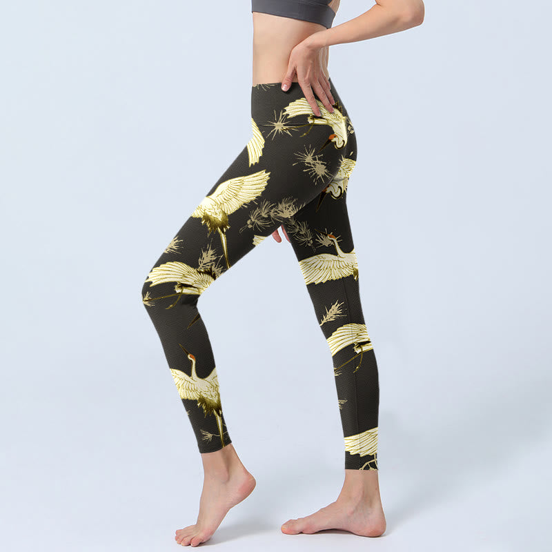 Leggings de yoga para mujer con estampado de ramas de grulla de corona roja y agujas de pino, Buddha Stones - image 2