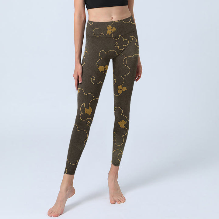 Leggings de yoga para mujer con estampado de hojas de arce y nubes auspiciosas con Buddha Stones - image 5