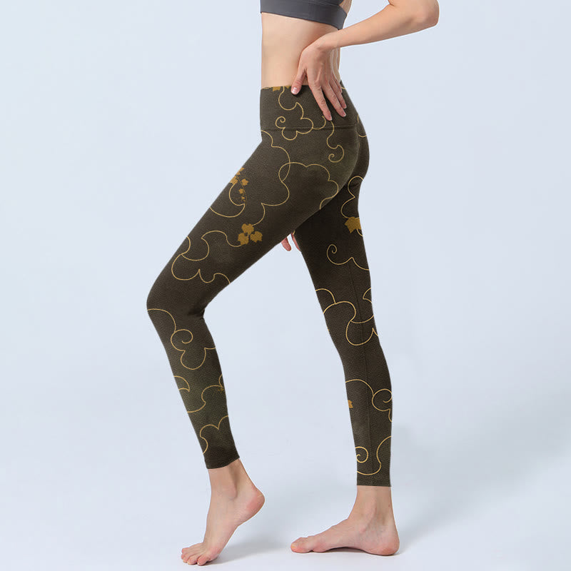 Leggings de yoga para mujer con estampado de hojas de arce y nubes auspiciosas con Buddha Stones - image 2
