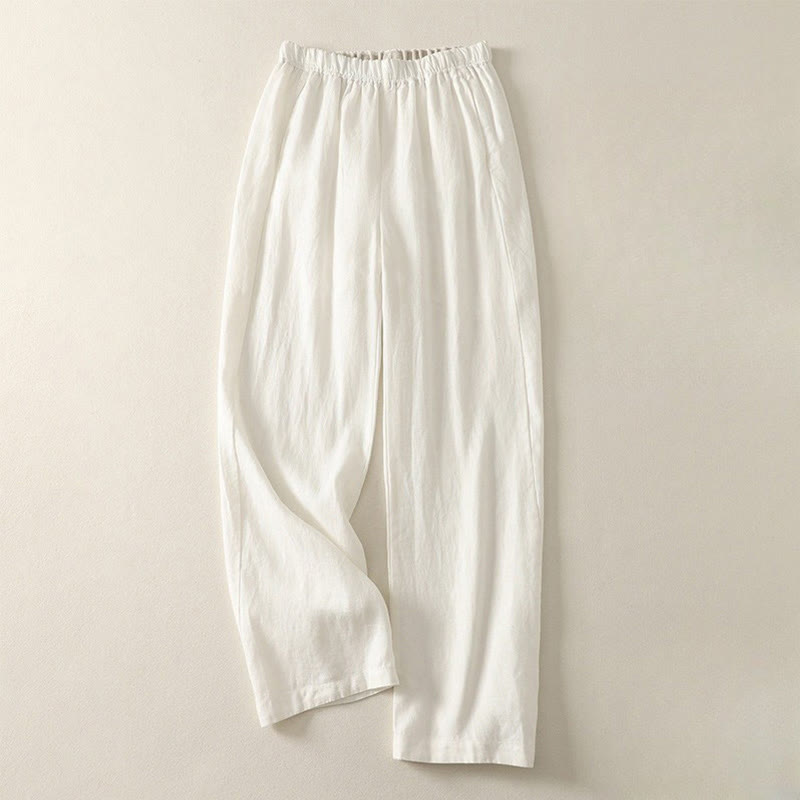 Pantalones de lino y algodón para mujer con diseño sencillo y sencillo de Buddha Stones Daily con bolsillos - OldLace - US8-10，UK/AU12-14，EU40-42 (2XL) - image 19
