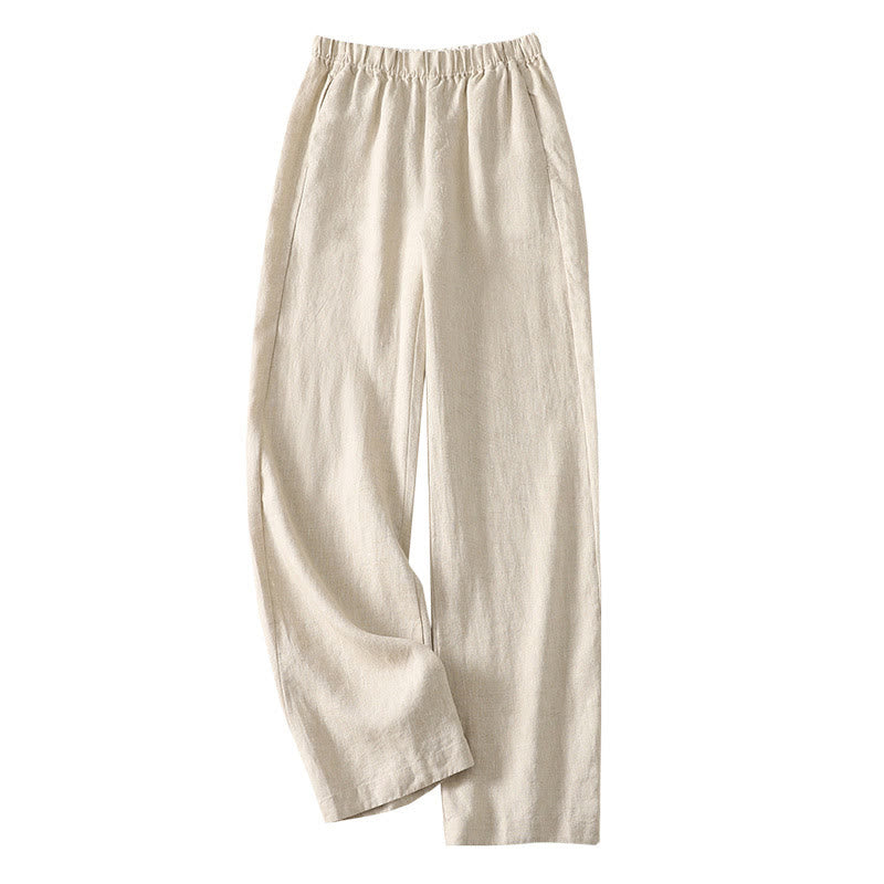 Pantalones de lino y algodón para mujer con diseño sencillo y sencillo de Buddha Stones Daily con bolsillos - image 6