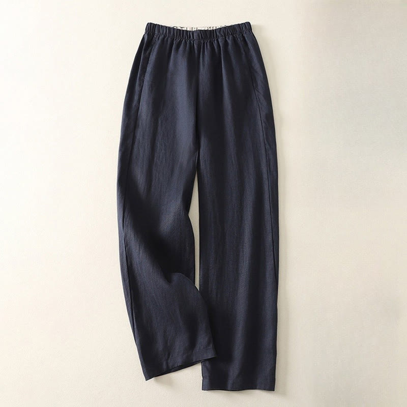 Pantalones de lino y algodón para mujer con diseño sencillo y sencillo de Buddha Stones Daily con bolsillos - Azul medianoche - US8-10，UK/AU12-14，EU40-42 (2XL) - image 15