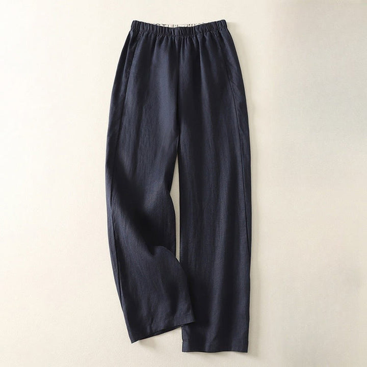 Pantalones de lino y algodón para mujer con diseño sencillo y sencillo de Buddha Stones Daily con bolsillos - Azul medianoche - US8-10，UK/AU12-14，EU40-42 (2XL) - image 15