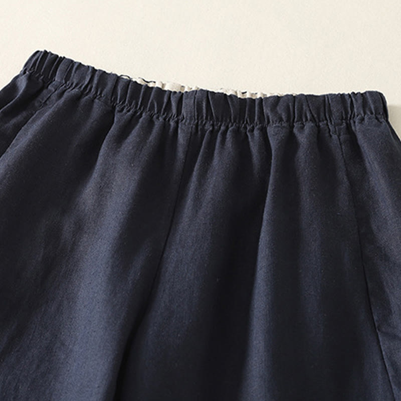 Pantalones de lino y algodón para mujer con diseño sencillo y sencillo de Buddha Stones Daily con bolsillos - image 16