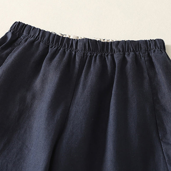 Pantalones de lino y algodón para mujer con diseño sencillo y sencillo de Buddha Stones Daily con bolsillos - image 16