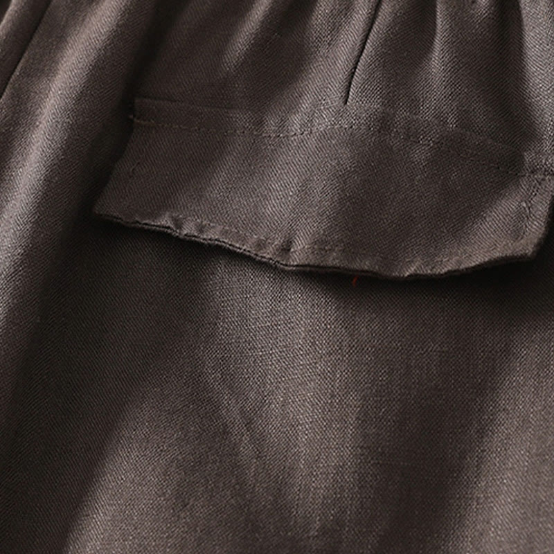 Pantalones de lino y algodón para mujer con diseño sencillo y sencillo de Buddha Stones Daily con bolsillos - image 13