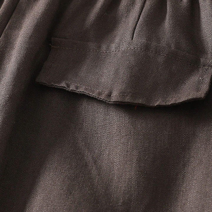 Pantalones de lino y algodón para mujer con diseño sencillo y sencillo de Buddha Stones Daily con bolsillos - image 13