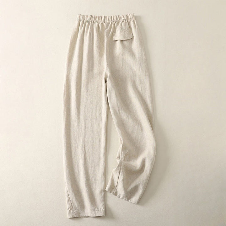 Pantalones de lino y algodón para mujer con diseño sencillo y sencillo de Buddha Stones Daily con bolsillos - image 1