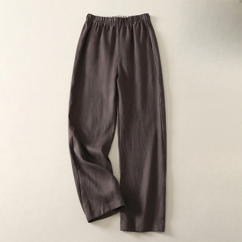 Pantalones de lino y algodón para mujer con diseño sencillo y sencillo de Buddha Stones Daily con bolsillos - SaddleBrown - US8-10，UK/AU12-14，EU40-42 (2XL) - image 11