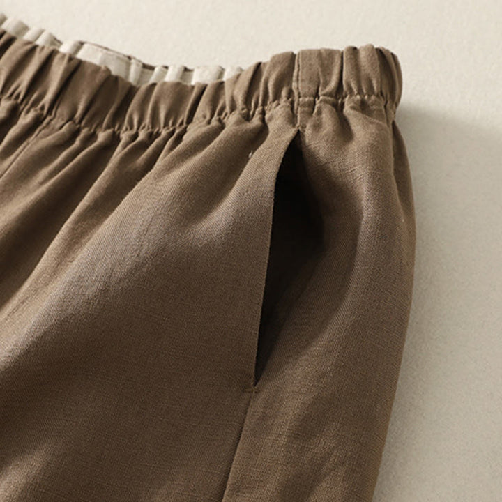 Pantalones de lino y algodón para mujer con diseño sencillo y sencillo de Buddha Stones Daily con bolsillos - image 9