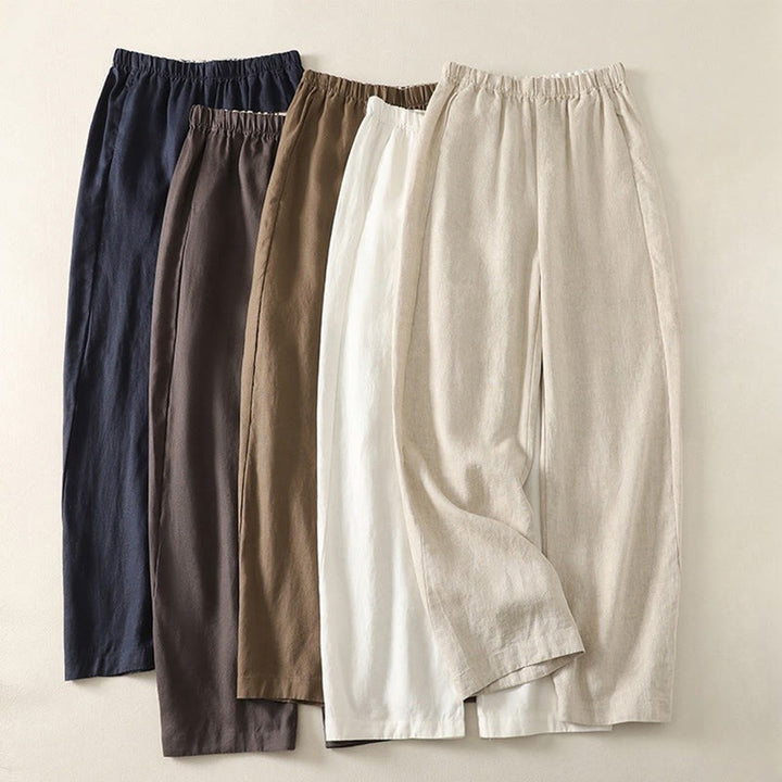 Pantalones de lino y algodón para mujer con diseño sencillo y sencillo de Buddha Stones Daily con bolsillos - image 20