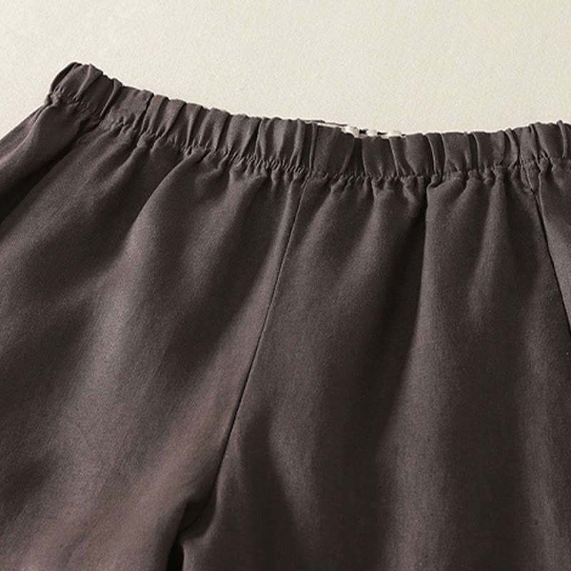 Pantalones de lino y algodón para mujer con diseño sencillo y sencillo de Buddha Stones Daily con bolsillos - image 12