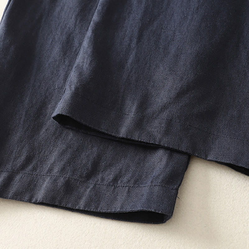 Pantalones de lino y algodón para mujer con diseño sencillo y sencillo de Buddha Stones Daily con bolsillos - image 18