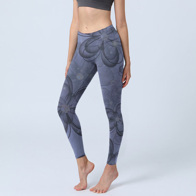 Leggings de yoga para mujer con estampado de pétalos abstractos y Buddha Stones - Azul aciano - US18，UK/AU22，EU50 (4XL) - image 0
