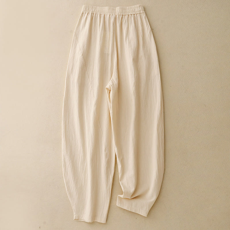 Pantalones de lino y algodón con cintura elástica para mujer, estilo diario, Buddha Stones, con bolsillos - LimónChiffon - US8-10，UK/AU12-14，EU40-42 (2XL) - image 8