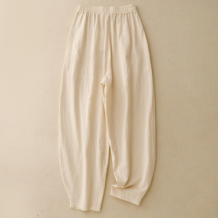 Pantalones de lino y algodón con cintura elástica para mujer, estilo diario, Buddha Stones, con bolsillos - LimónChiffon - US8-10，UK/AU12-14，EU40-42 (2XL) - image 8