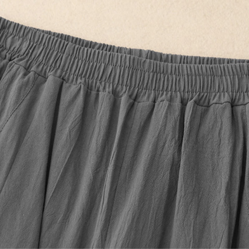 Pantalones de lino y algodón con cintura elástica para mujer, estilo diario, Buddha Stones, con bolsillos - image 4