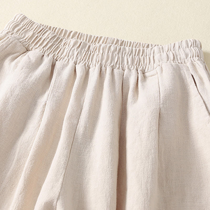 Pantalones de lino y algodón con cintura elástica de color liso para mujer con bolsillos de Buddha Stones Commute - image 5