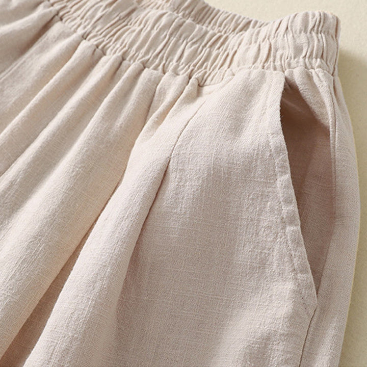 Pantalones de lino y algodón con cintura elástica de color liso para mujer con bolsillos de Buddha Stones Commute - image 2