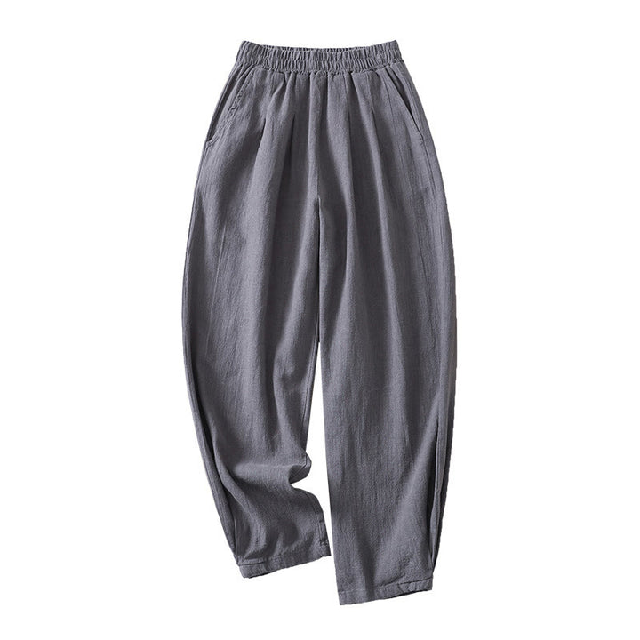 Pantalones de lino y algodón con cintura elástica de color liso para mujer con bolsillos de Buddha Stones Commute - image 10