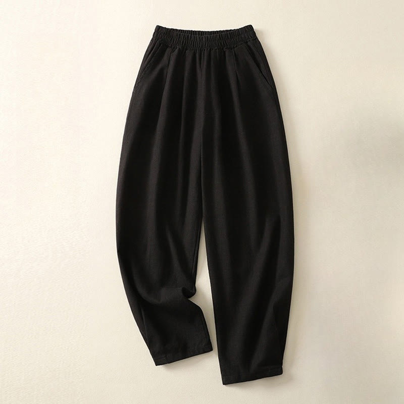 Pantalones de lino y algodón con cintura elástica de color liso para mujer con bolsillos de Buddha Stones Commute - Negro - US8-10，UK/AU12-14，EU40-42 (2XL) - image 11