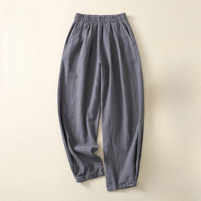 Pantalones de lino y algodón con cintura elástica, versátiles, informales, de color liso, para mujer, con bolsillos , de Buddha Stones - Gris pizarra - US8-10，UK/AU12-14，EU40-42 (2XL) - image 6