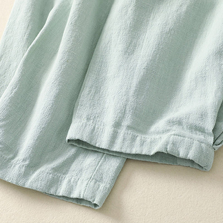 Pantalones de lino y algodón con cintura elástica de color liso para mujer con bolsillos de Buddha Stones Commute - image 18