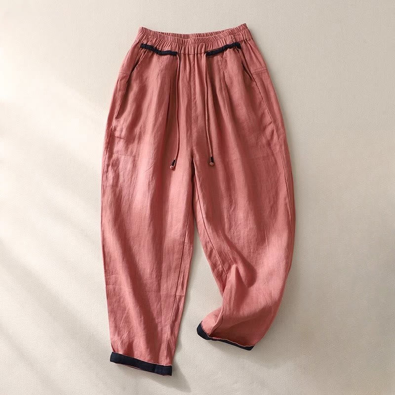 Pantalones Buddha Stones Commute con cordón en contraste de color para mujer, talla 7-8, con bolsillos - Violeta pálido rojo - US14, UK/AU18, EU46 (4XL) - image 0