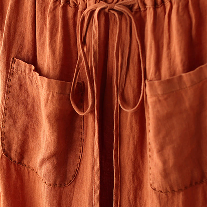 Pantalones anchos de Buddha Stones y algodón para mujer, informales, con diseño de arrugas y cordón ajustable, de 9 pulgadas de largo, con bolsillos. - image 4