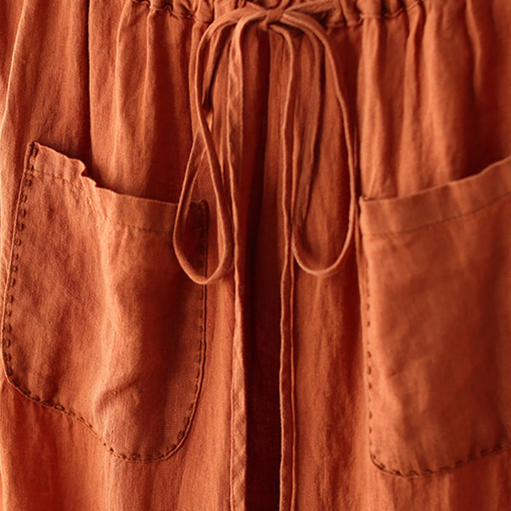 Pantalones anchos de Buddha Stones y algodón para mujer, informales, con diseño de arrugas y cordón ajustable, de 9 pulgadas de largo, con bolsillos. - image 4